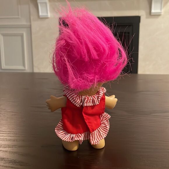 Troll Doll with Pink Hair and Red Dress with White Stripes Excellent Condition - Picture 3 of 5